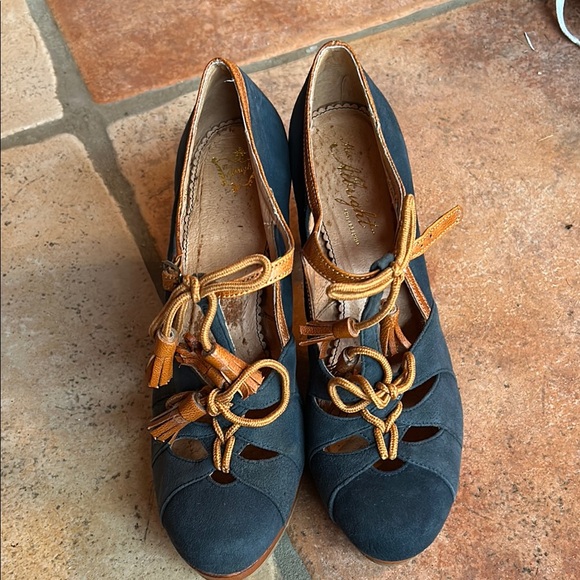 Miss Albright Shoes - Miss Albright blue suede and brown leather heels.